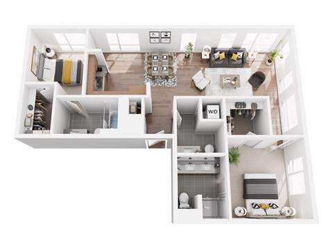 Floor plan for 2 beds, 3 baths, 1136 sqft